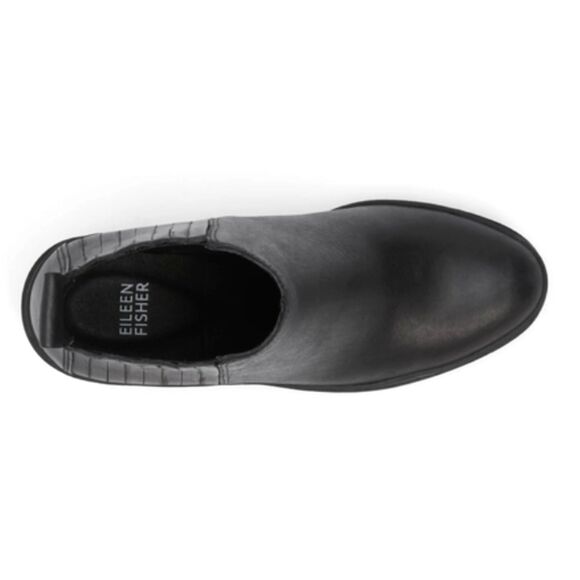 Eileen Fisher Black Kat Leather Wedge Ankle Bootie Pull-On Chelsea Style Sz 8 - Picture 11 of 12